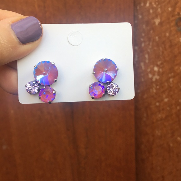 Fuchsia Magenta + Violet Crystal Earrings - Picture 9 of 14